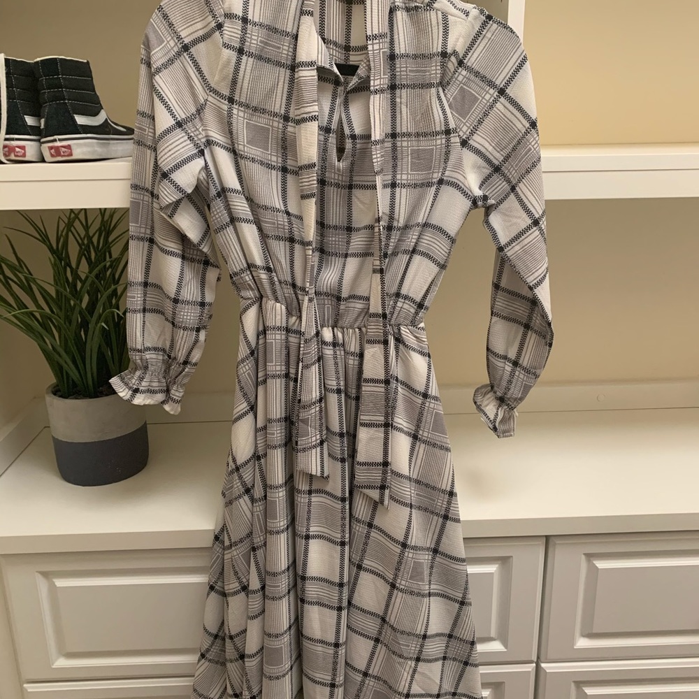 plaid piper and scoot midi dress